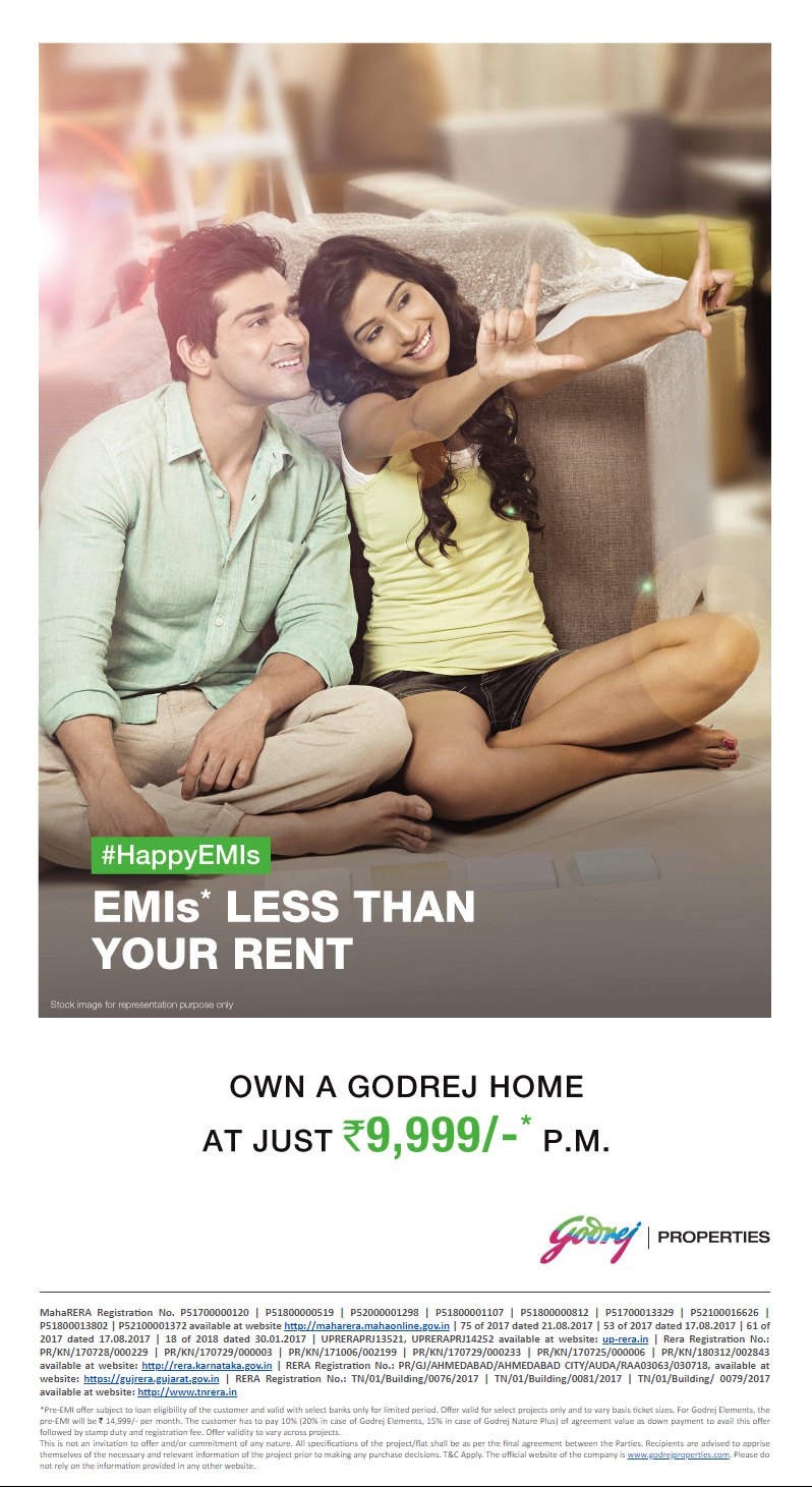 Introducing Happy EMIs by Godrej Properties - Own a Godrej Home @ Rs 9,999 PM
